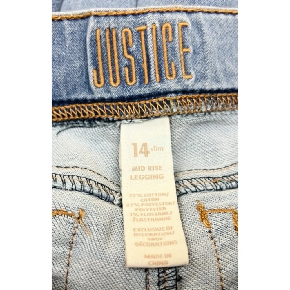 Justice Glitter Star Mid Rise Jegging Pull On Skinny Jeans Size 14 Slim
